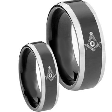 COI Tungsten Carbide Masonic Beveled Edges Ring-TG3558BB