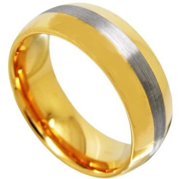 COI Gold Tone Tungsten Carbide Center Line Dome Ring-TG4368