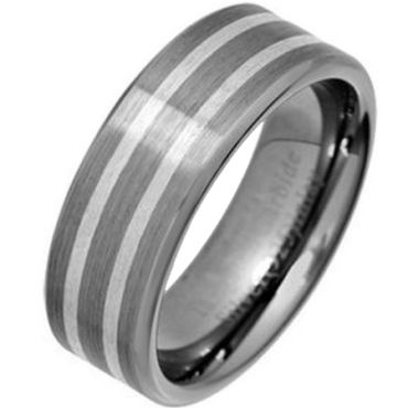 COI Tungsten Carbide Double Lines Dome Court Ring - TG4388