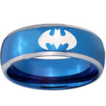*COI Blue Tungsten Carbide Bat Man Beveled Edges Ring-TG3812