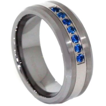 *COI Tungsten Carbide Created Sapphire Beveled Edges Ring-3813