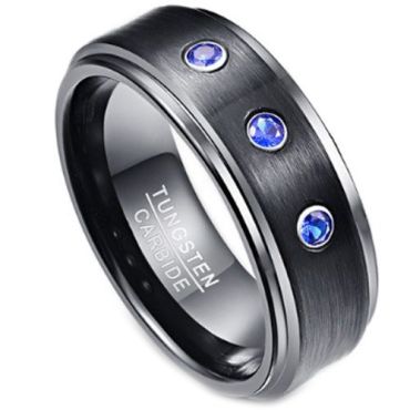 COI Black Tungsten Carbide Ring With Created Sapphire-TG3851