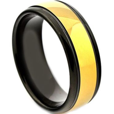 COI Tungsten Carbide Black Gold Tone Double Grooves Ring-TG2142