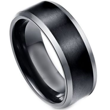 *COI Tungsten Carbide Black Silver Beveled Edges Ring - TG4308
