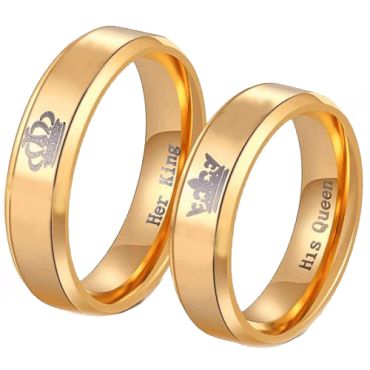 *COI Gold Tone Tungsten Carbide King Queen Crown Ring-TG4056AA