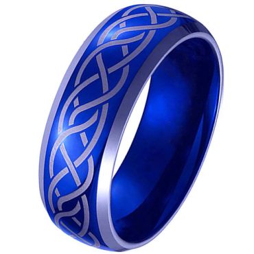 *COI Tungsten Carbide Blue Silver Celtic Beveled Edges Ring-TG4100