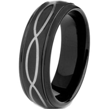 COI Black Tungsten Carbide Infinity Step Edges Ring - TG4534