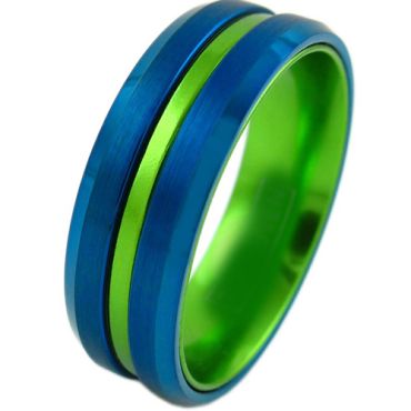 COI Tungsten Carbide Blue Green Center Groove Ring-4210