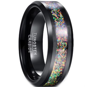 COI Black Tungsten Carbide Crushed Opal Beveled Edges Ring-4352