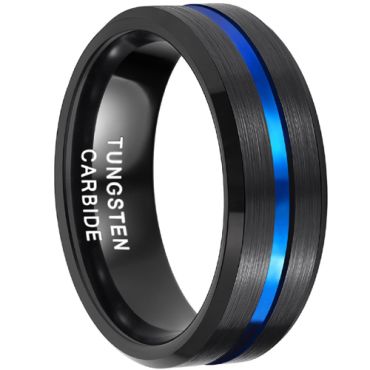 COI Tungsten Carbide Black Blue Center Groove Ring-TG4358