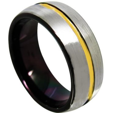 COI Tungsten Carbide Black Gold Tone Center Groove Ring-TG4366