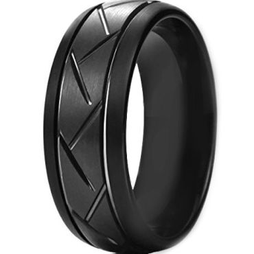 *COI Black Tungsten Carbide Tire Tread Double Grooves Ring-4404