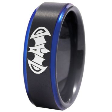 COI Tungsten Carbide Black Blue Super Dad Bat Ring-4409