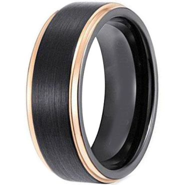*COI Tungsten Carbide Black Gold Tone Step Edges Ring-TG4414