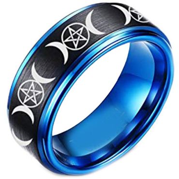 COI Tungsten Carbide Black Blue Triple Mooon Ring - TG4461C