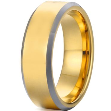 *COI Gold Tone Tungsten Carbide Beveled Edges Ring-TG4491