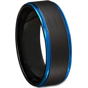 *COI Tungsten Carbide Black Blue Step Edges Ring-TG4499