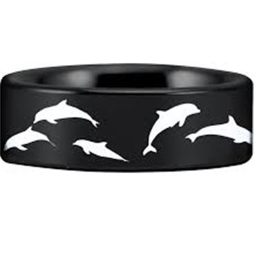 COI Black Tungsten Carbide Dolphin Pipe Cut Ring - TG4548