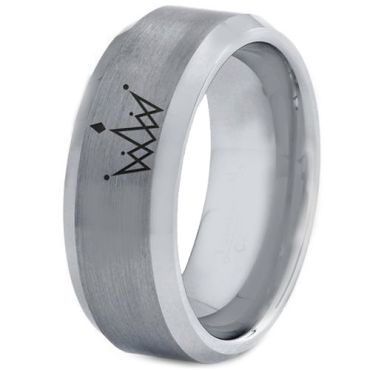 COI Tungsten Carbide King Crown Beveled Edges Ring-4560