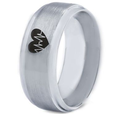 COI Tungsten Carbide Heartbeat & Heart Step Edges Ring-TG4620CC
