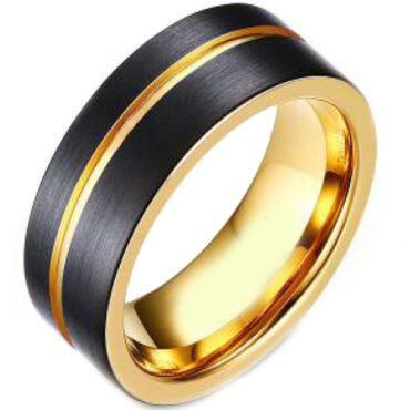 *COI Tungsten Carbide Black Gold Tone Offset Groove Ring-TG4679