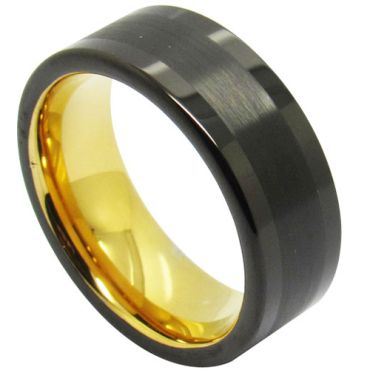 COI Tungsten Carbide Black Gold Tone Pipe Cut Ring-TG4706