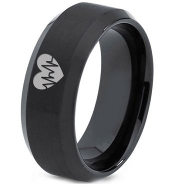 COI Black Tungsten Carbide Heartbeat & Heart Ring - TG4726