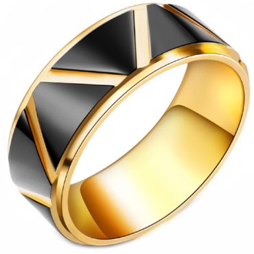COI Tungsten Carbide Black Gold Tone Diagonal Grooves Ring-TG5023