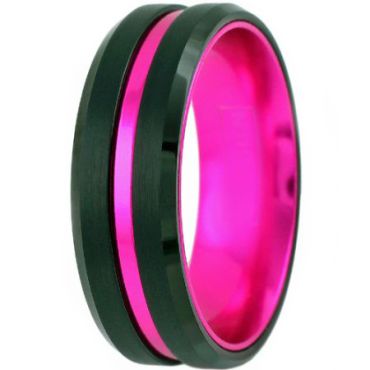 COI Tungsten Carbide Black Purple Center Groove Ring-TG5098