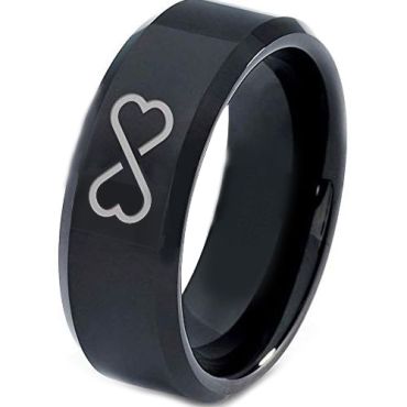 *COI Black Tungsten Carbide Infinity Heart Beveled Edge Ring-5129