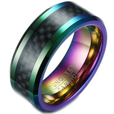 *COI Tungsten Carbide Rainbow Pride Ring With Carbon Fiber-5353