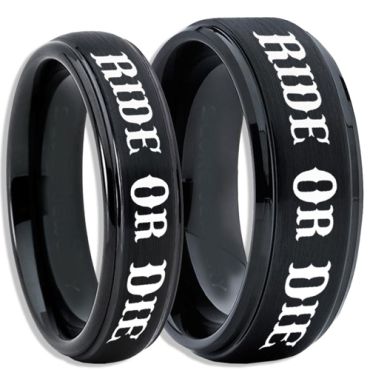*COI Black Tungsten Carbide Ride or Die Step Edges Ring-5406