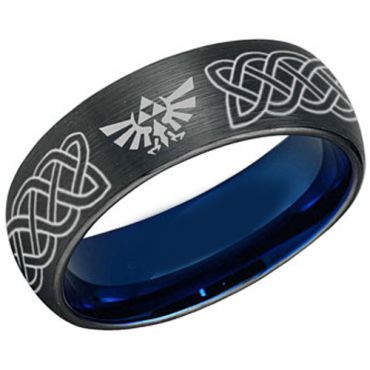 *COI Tungsten Carbide Black Blue Legend Zelda Celtic Dome Court Ring-5486
