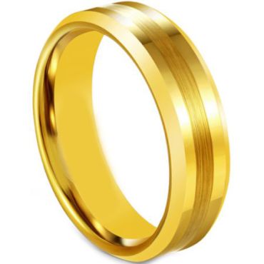 *COI Gold Tone Tungsten Carbide Beveled Edges Ring-5606