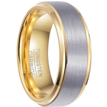 COI Tungsten Carbide Gold Tone Silver Polished Matt Step Edges Ring-5675