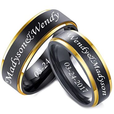 *COI Tungsten Carbide Black Rose Step Edges Ring With Custom Engraving-5861