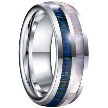 *COI Tungsten Carbide Blue Wood & Abalone Shell Dome Court Ring-5932