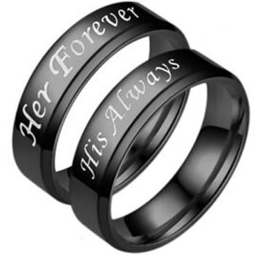 *COI Black Tungsten Carbide Her Forever His Always Beveled Edges Ring-5953