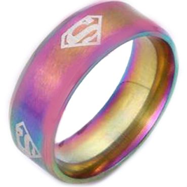 *COI Tungsten Carbide Rainbow Color Super Man Dome Court Ring-6001