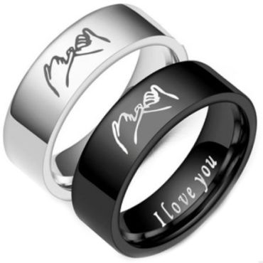*COI Tungsten Carbide Black/Silver I Promise I Love You Pipe Cut Flat Ring-TG6872