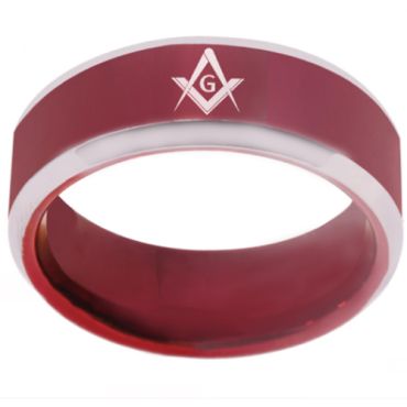 *COI Tungsten Carbide Purple Red Masonic Beveled Edges Ring-TG6873