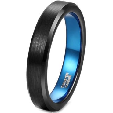**COI Tungsten Carbide Black Blue Beveled Edges Ring-6954CC