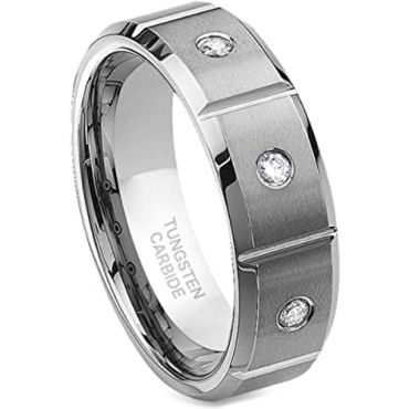 **COI Tungsten Carbide Grooves Beveled Edges Ring With Cubic Zirconia-7144AA