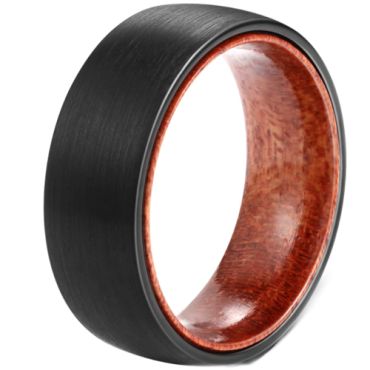 **COI Black Tungsten Carbide Dome Court Ring With Wood-7293BB