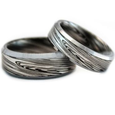 *COI Tungsten Carbide Black Silver Damascus Beveled Edges Ring-TG729BB