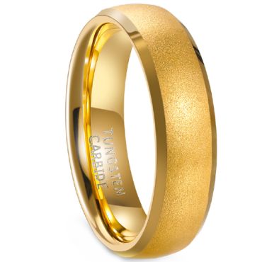 **COI Tungsten Carbide Gold Tone/Silver Sandblasted Beveled Edges Ring-7311