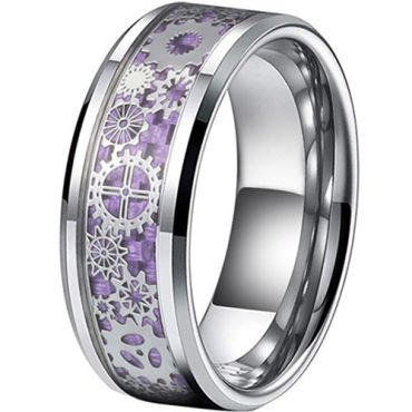 **COI Tungsten Carbide Gears Ring With Purple Carbon Fiber-7317