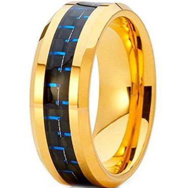 **COI Gold Tone Tungsten Carbide Beveled Edges Ring With Carbon Fiber-7321