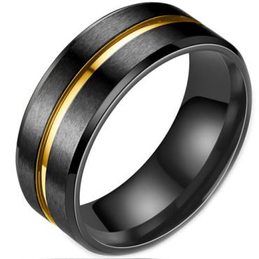 COI Tungsten Carbide Black Gold Tone Center Groove Ring-TG4118AA