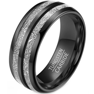 **COI Tungsten Carbide Black/Rose/Silver Meteorite Dome Court Ring-7446BB